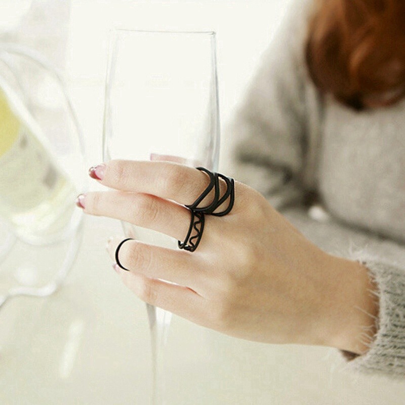 Bộ 3 nhẫn đeo đốt ngón tay màu đen xinh xắn cho nữ