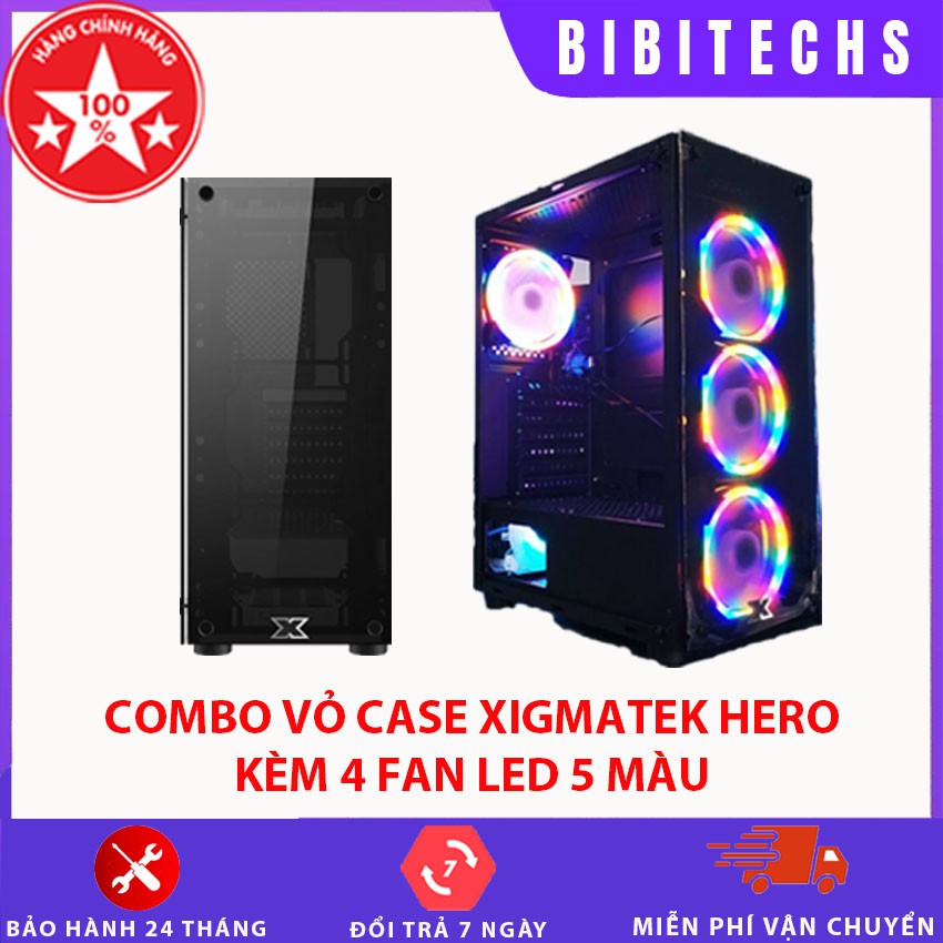 [Mã ELMS5 giảm 7% đơn 300K] [Kèm 4 Fan Led] Case máy tính xigmatek Hero - Gaming ATX - 2 mặt kính cường lực - BiBitechs