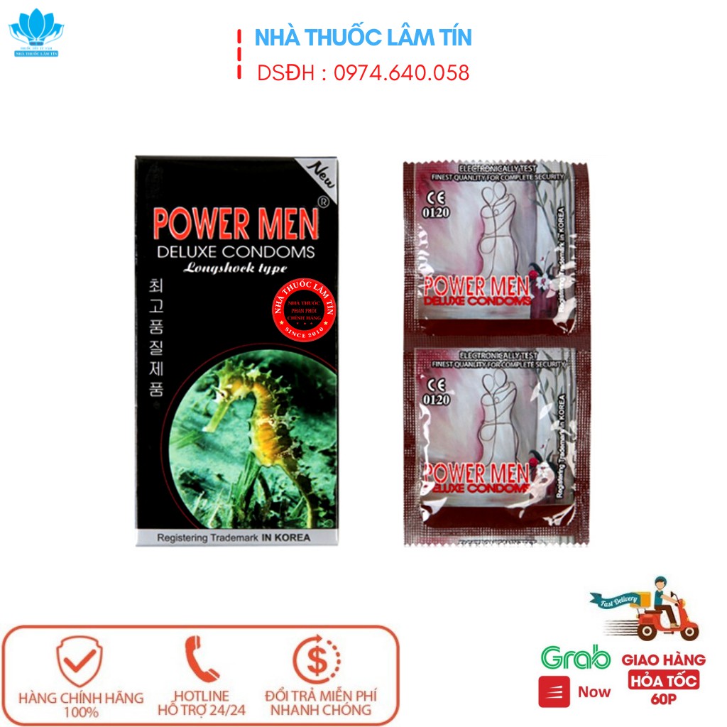 Powermen bao cao su cá ngựa kéo dài thời gian, giảm xuất tinh sớm made in korea ( hộp 12 chiếc )