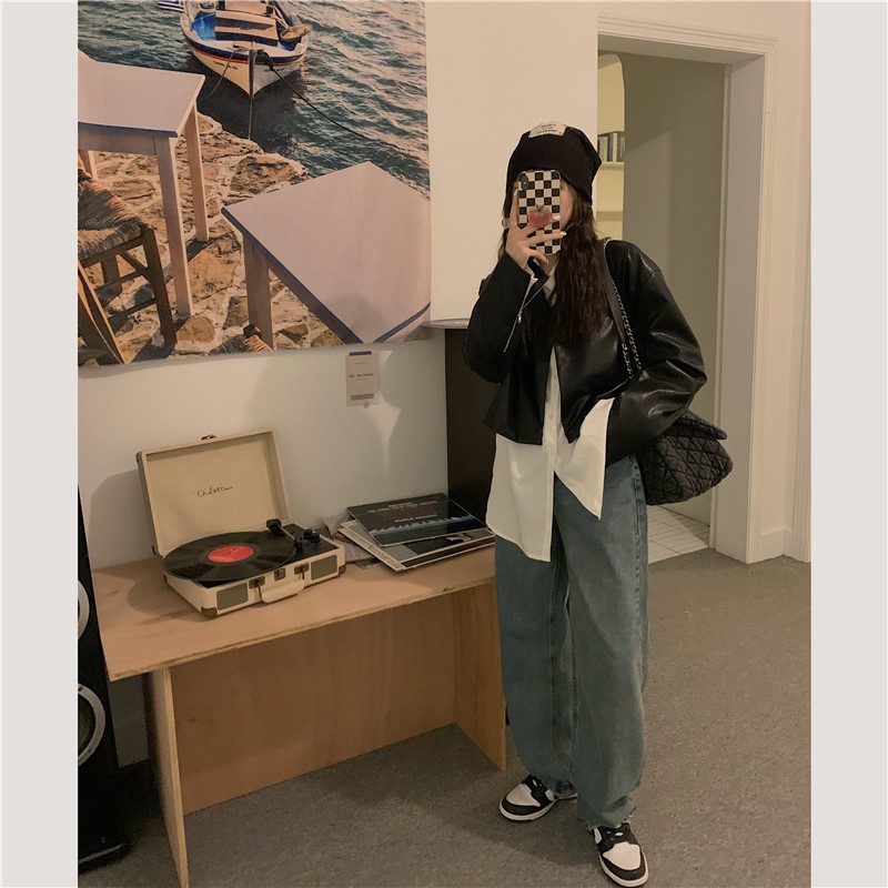 |AK40| Áo khoác da croptop form basic sang trọng