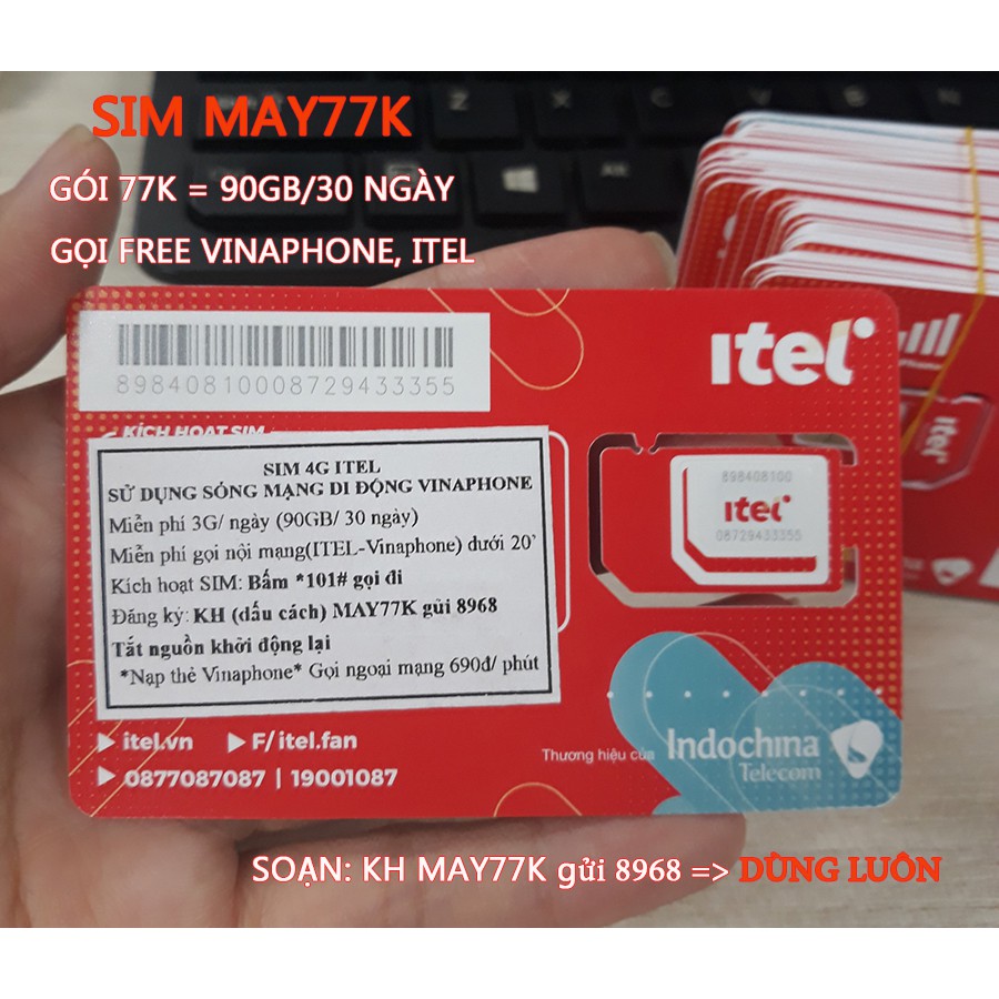 Sim Itel có sẵn 1GB tốc độ cao + đăng ký được gói MAY 3GB/ngày gọi miễn phí, sim MAY77 miễn phí tháng đầu