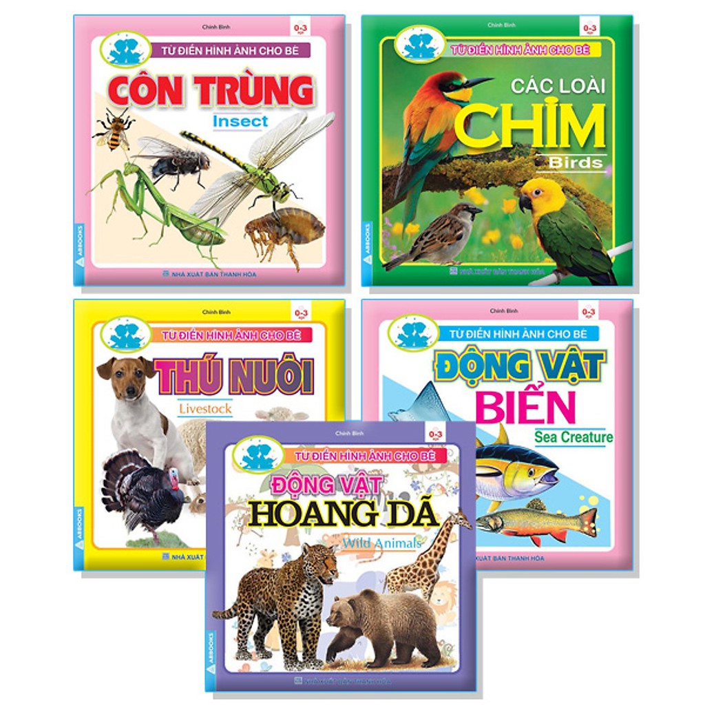 COMBO 5 TỪ ĐIỂN HÌNH ẢNH CHO BÉ: CÔN TRÙNG, CHIM, THÚ NUÔI, ĐỘNG VẬT BIỂN, ĐỘNG VẬT HOANG DÃ