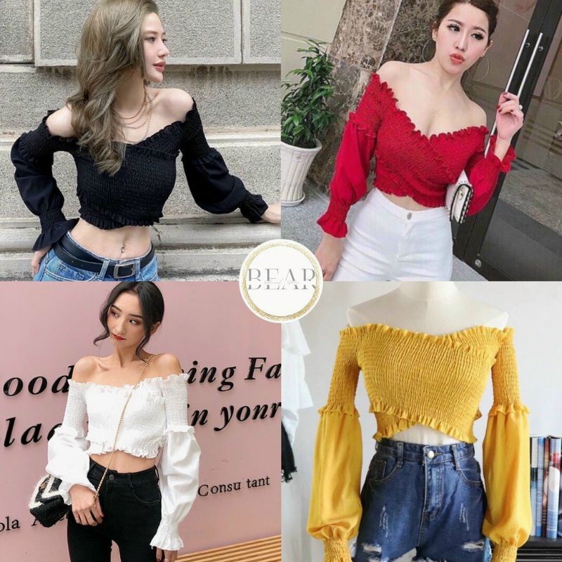 Áo bẹt vai chéo ngực tay bo cực xinh xắn A15
