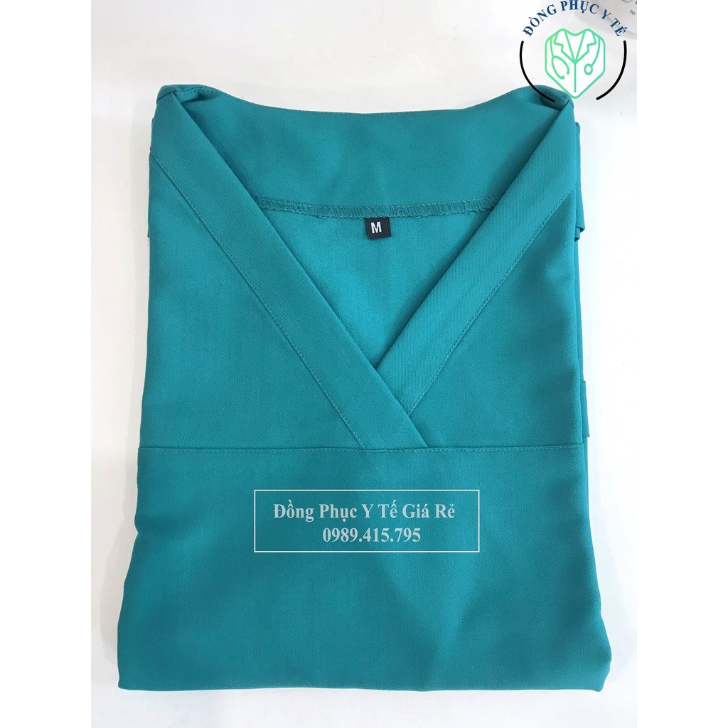 Bộ Scrubs Xanh Coban Bác Sĩ, Bộ Đồ Cổ Tim Vải Cotton Lạnh Cao Cấp