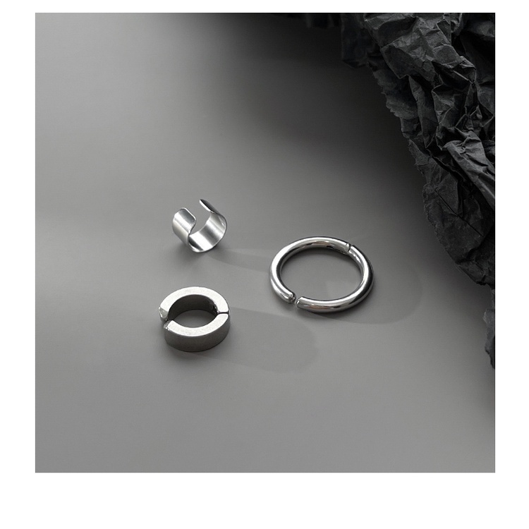 Khuyên kẹp vành tai ba mảnh không cần xỏ lỗ bằng thép titan đơn giản phong cách hip hop đường phố dành cho nam nữ