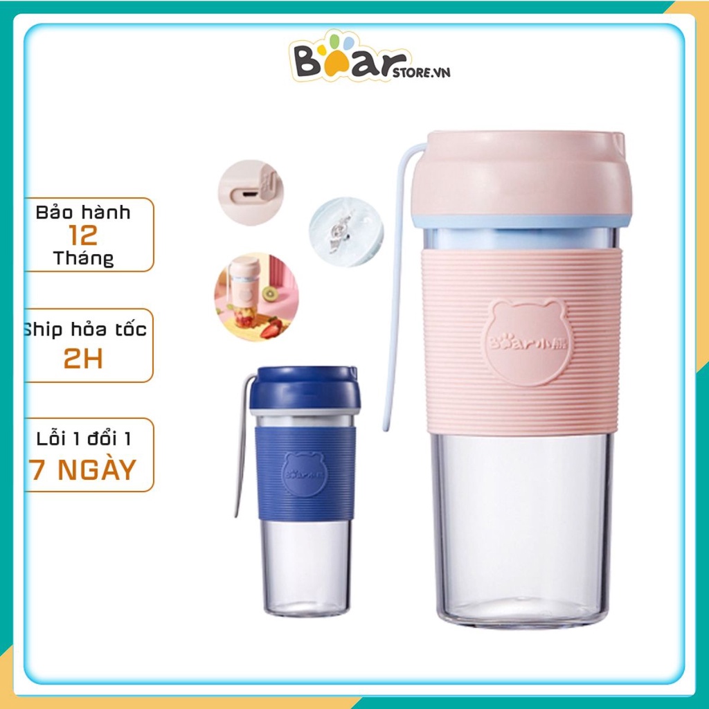 Máy xay sinh tố cầm tay Bear dạng cốc dung tích 300ml Cốc Xay Sinh tốlưỡi dao kép tích hợp pin sạc dung lượng cao t02