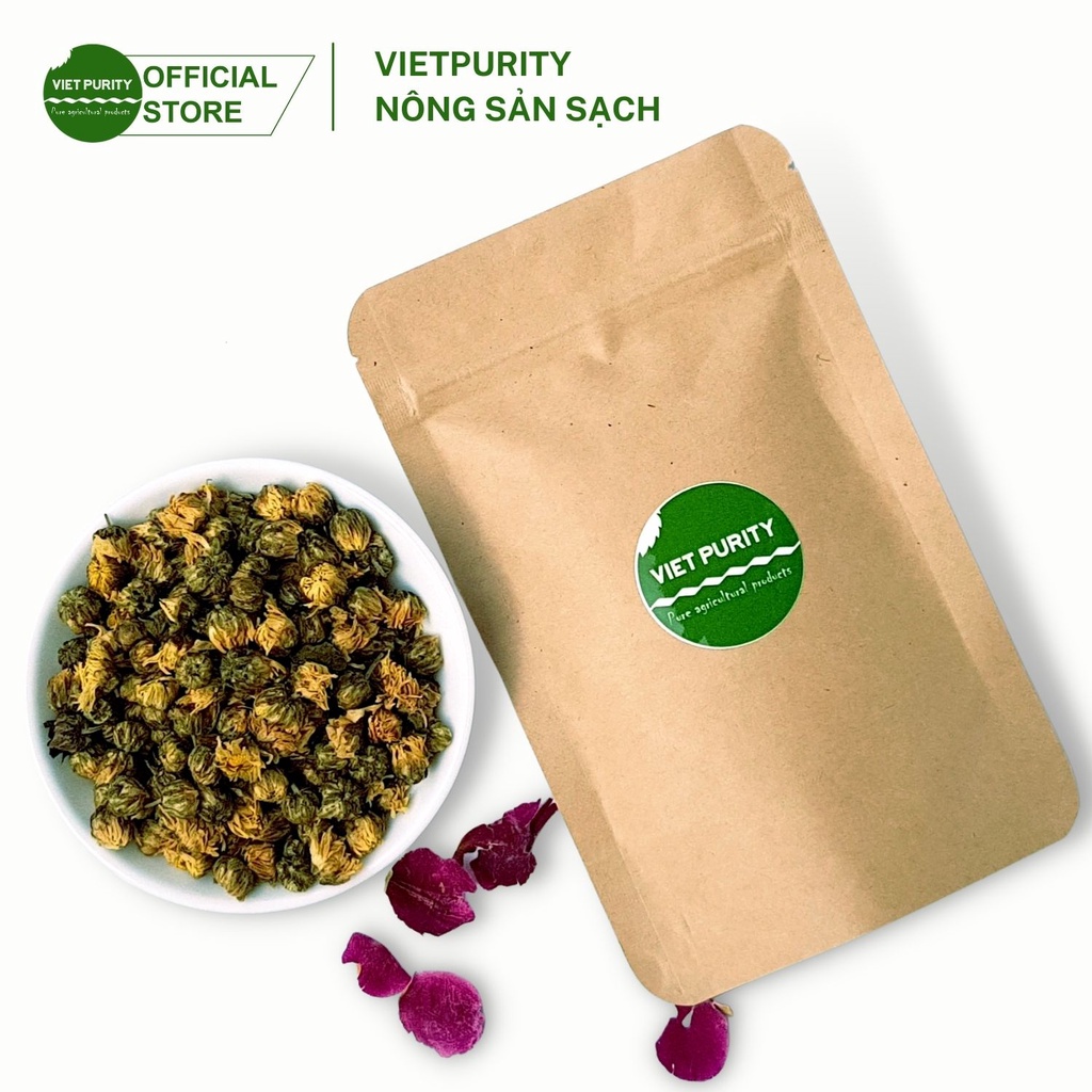 Trà nụ hoa cúc sấy khô 50g ngon sạch Vietpurity, trà hoa thảo mộc organic giúp an thần, tăng cường sức đề kháng