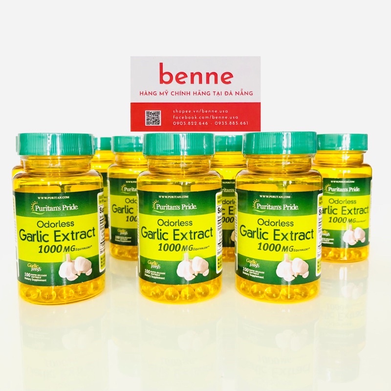Viên uống tinh dầu tỏi KHÔNG MÙI Puritan’s Pride Odorless Garlic Extract 1000mg (100 viên) của Mỹ