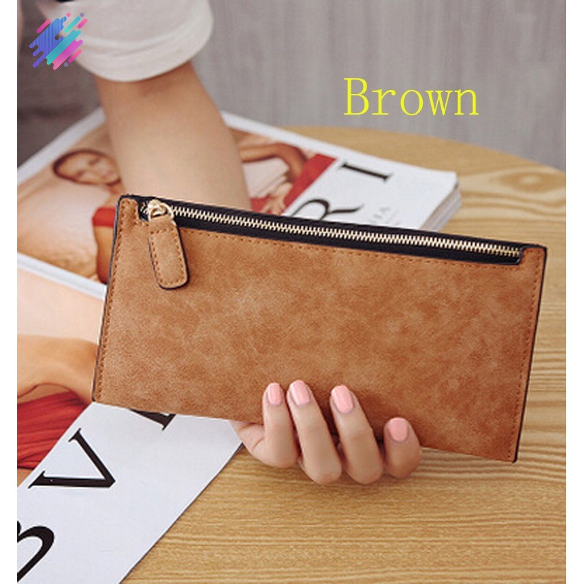 Ví da PU loại dài có khóa kéo phong cách cổ điển thời trang dành cho nữ