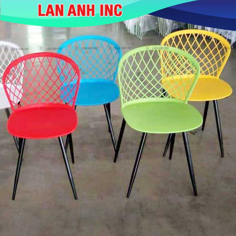 Ghế nhựa cafe văn phòng bàn ăn chân sắt tựa lưng cao đẹp eames LAGE323