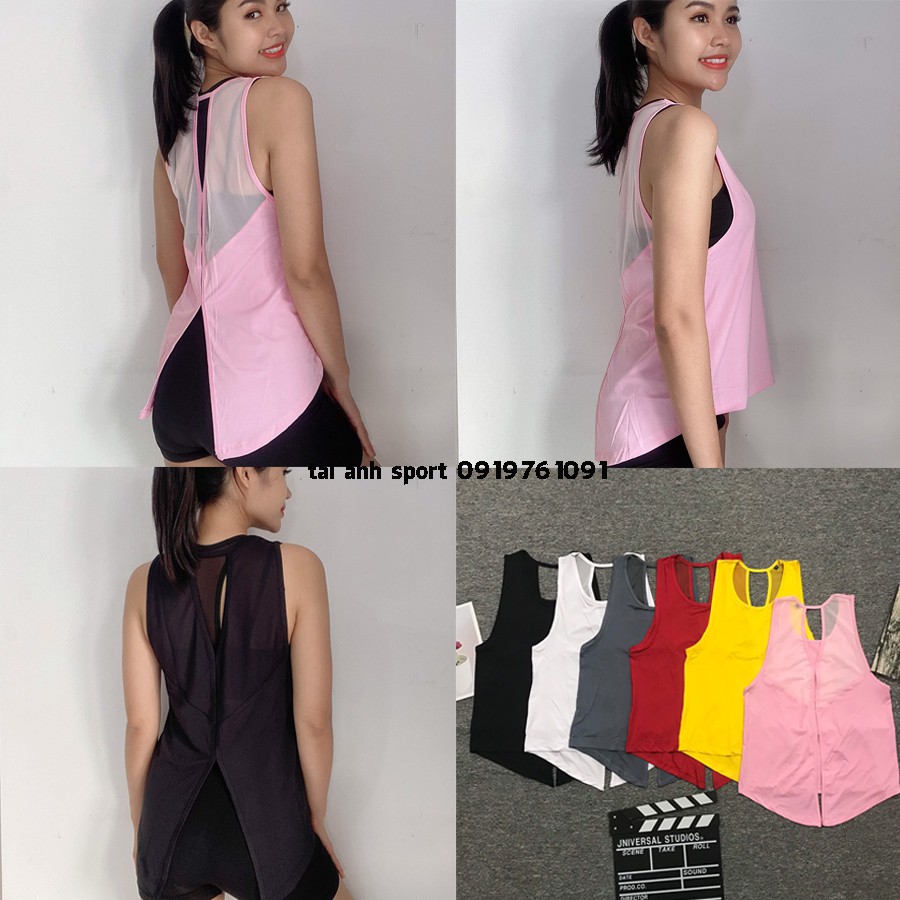 Áo tanktop nữ tập Gym - Yoga phối lưới lưng TANKTRON