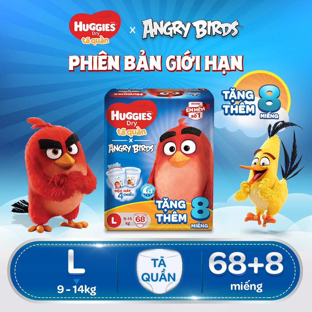 Tã quần Huggies Angry Birds Cực đại 68 miếng Jumbo L68 tặng kèm 8 miếng