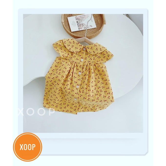 Váy thô kara cổ sen hoa đỏ 2 màu bé gái (8-18kg)