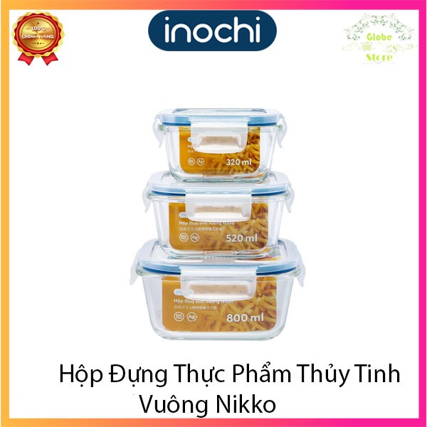 Hộp Đựng Thực Phẩm Thủy Tinh Vuông Cao Cấp Chuẩn Nhật Bản Nikko INOCHI