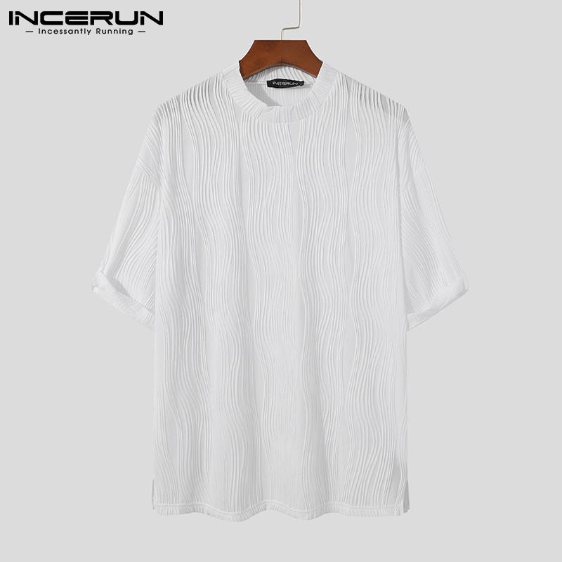 Áo thun INCERUN tay ngắn cổ tròn kiểu nhún nổi trẻ trung cho nam