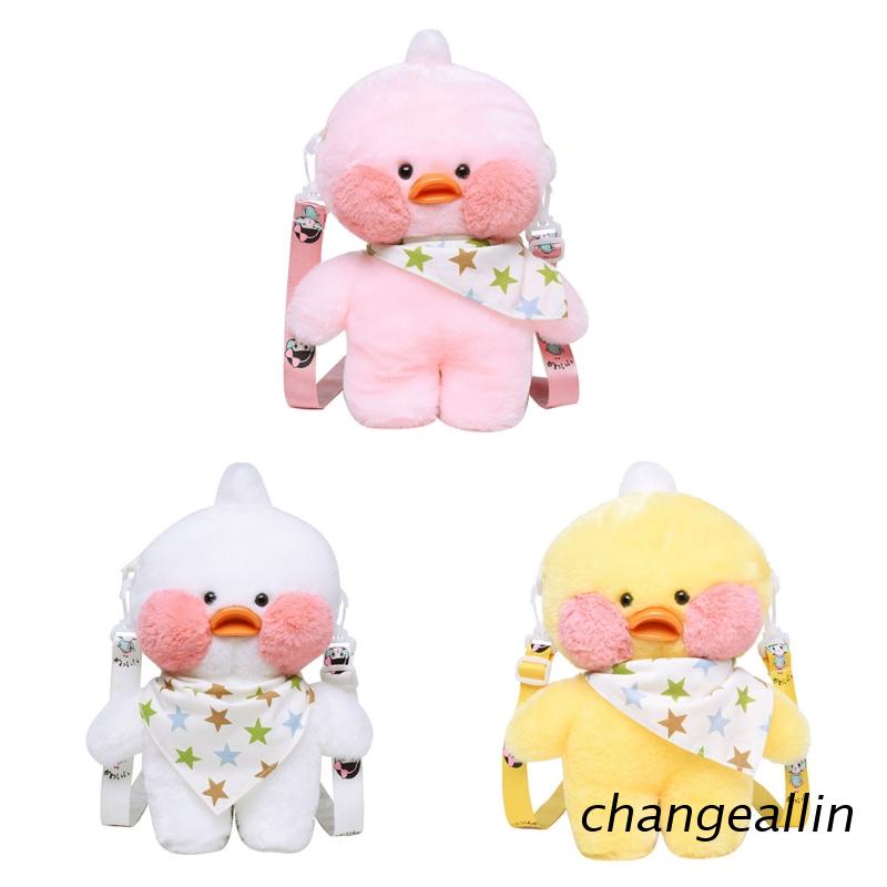 Túi đeo chéo đeo vai vải lông thiết kế kiểu chú vịt hoạt hình xinh xắn đáng yêu cho nữ bé gái