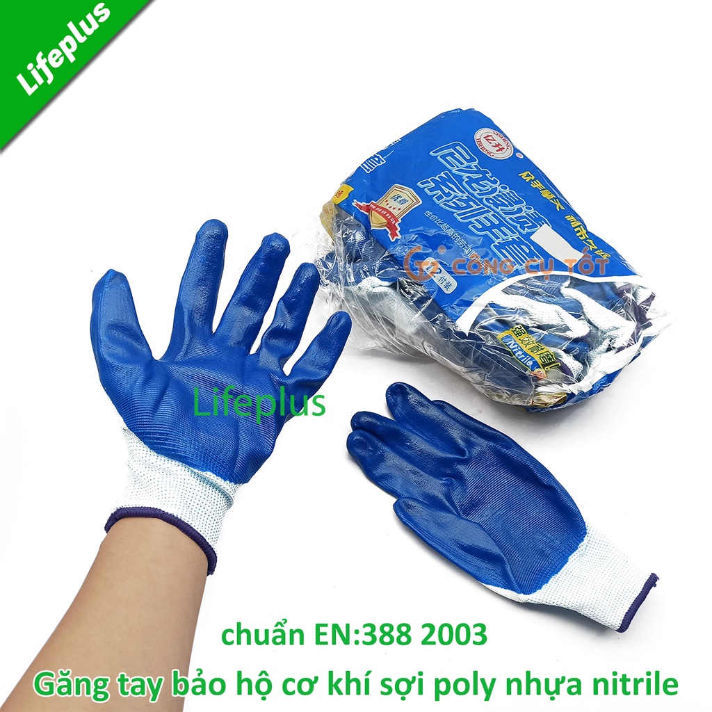 Combo 12 đôi Găng tay bảo hộ cơ khí phủ nhựa Nitrile đạt chuẩn EN 388:2016