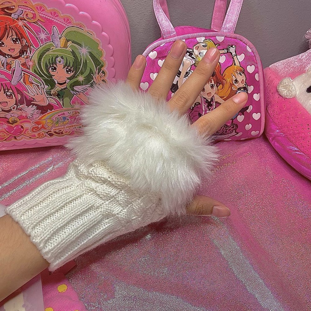 Găng Tay Dệt Kim Giữ Ấm Mùa Đông Phong Cách Harajuku Cho Trẻ Em Y2K