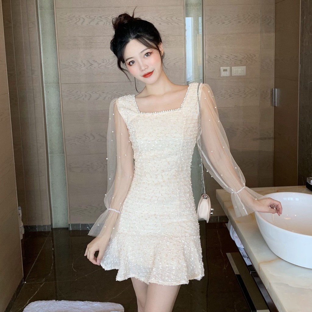 Đầm chữ a mini tay lưới Emilyshop