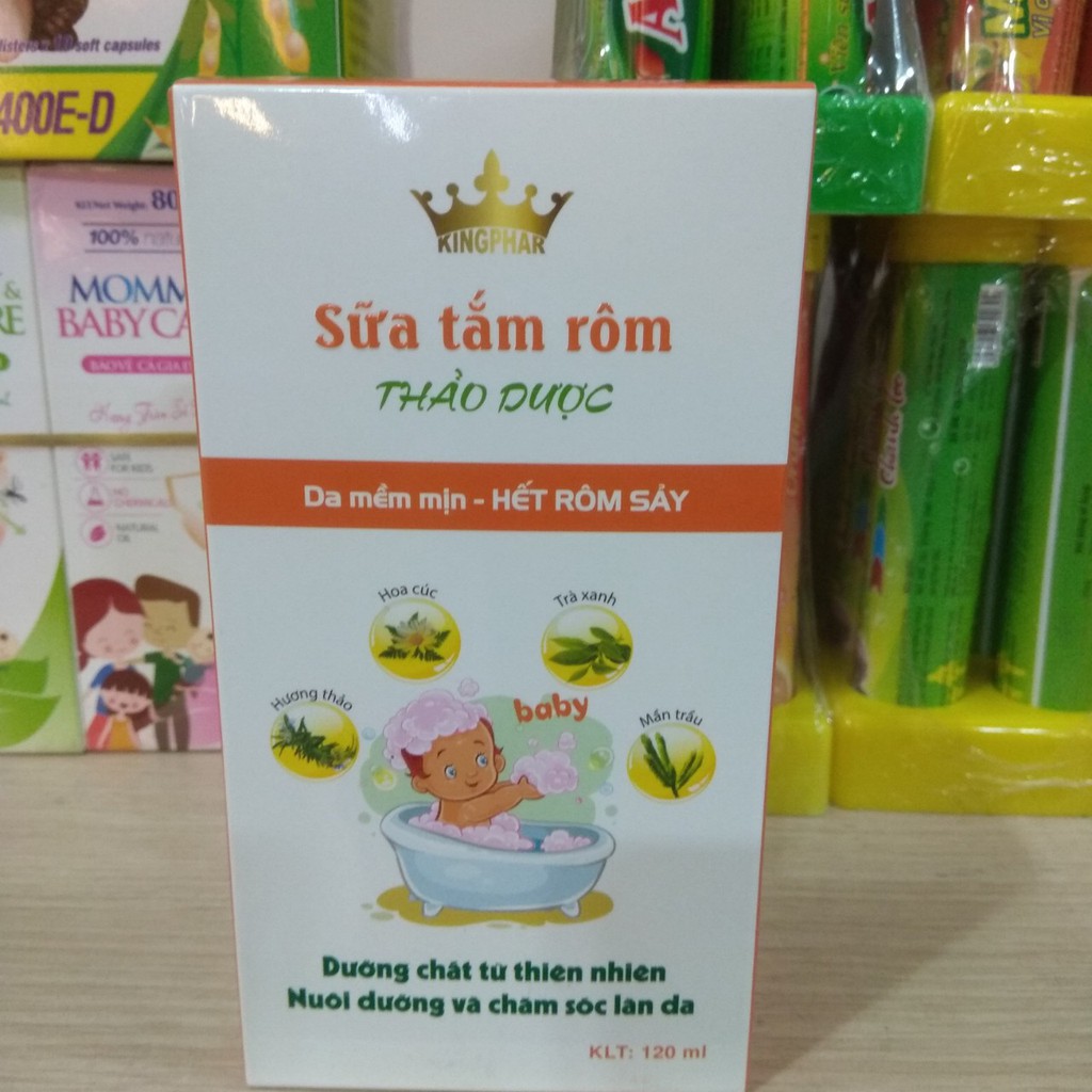 Sữa tắm rôm thảo dược kingphar - Bé hết mụn nhọt , rôm sảy , sử dụng an toàn , hiệu quả cho trẻ sơ sinh.