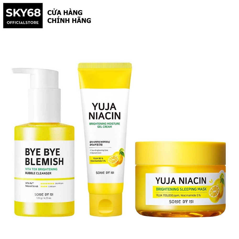 Bộ 3 Sản Phẩm Làm Sạch Sâu, Dưỡng Ẩm, Giảm Nám,Trắng Da Some By Mi YUJA (Gel Rửa Mặt 120g + Kem 100ml + Mặt nạ ngủ 60g)