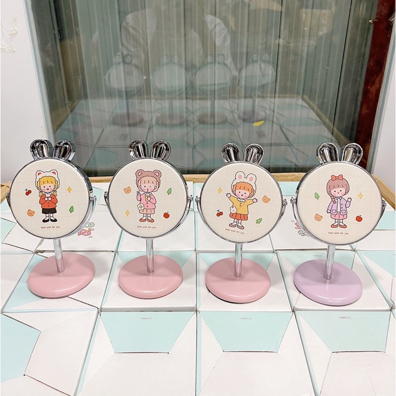 Gương để bàn mini hoạ tiết hoạt hình dễ thương để bàn học, bàn làm việc, bỏ túi đi du lịch