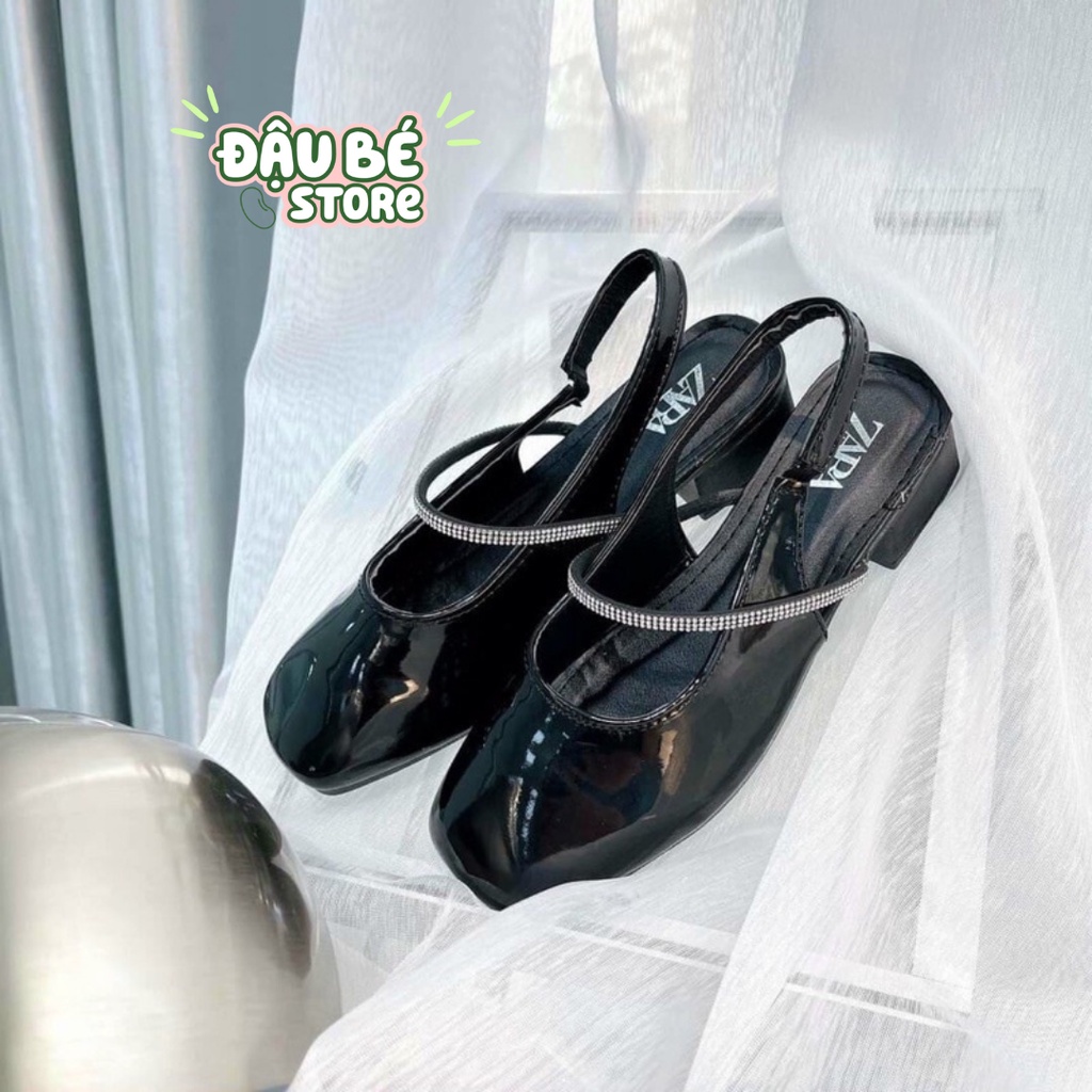 Giày Búp Bê Tiểu Thư Phong Cách Cổ Điển - Sandal Nữ Đế 3P Mũi Vuông Quai Đính Đá Sang Chảnh - Daube - G032