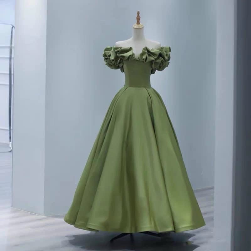 Đầm maxi cươi bẹt vai nhún phồng cổ điển TRIPBLE T DRESS - size M/L - MS405V
