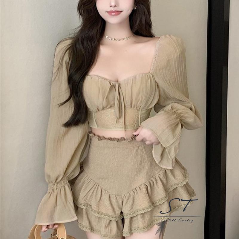 Áo croptop tay dài màu sắc ngọt ngào thời trang cho nữ