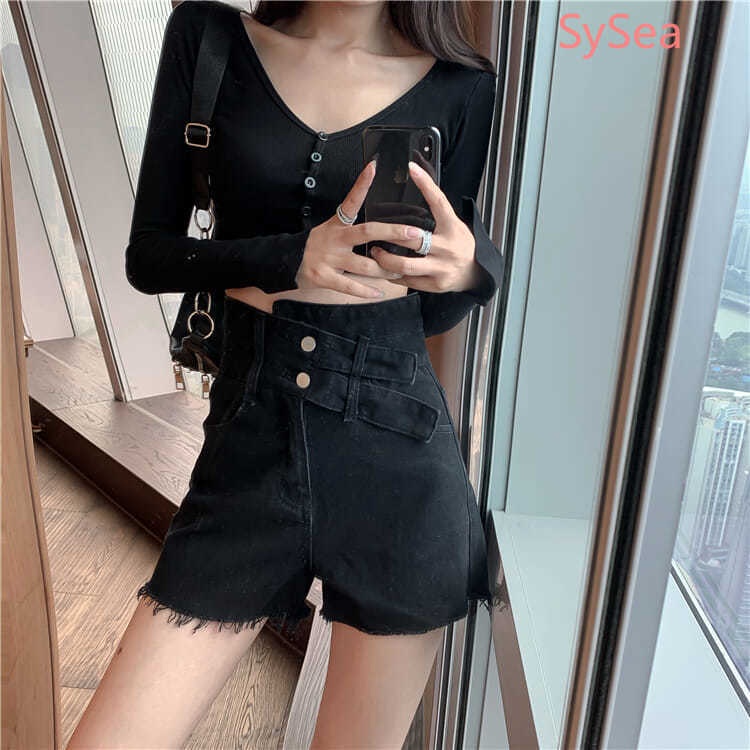 Quần short denim lưng cao thời trang trẻ trung cho nữ