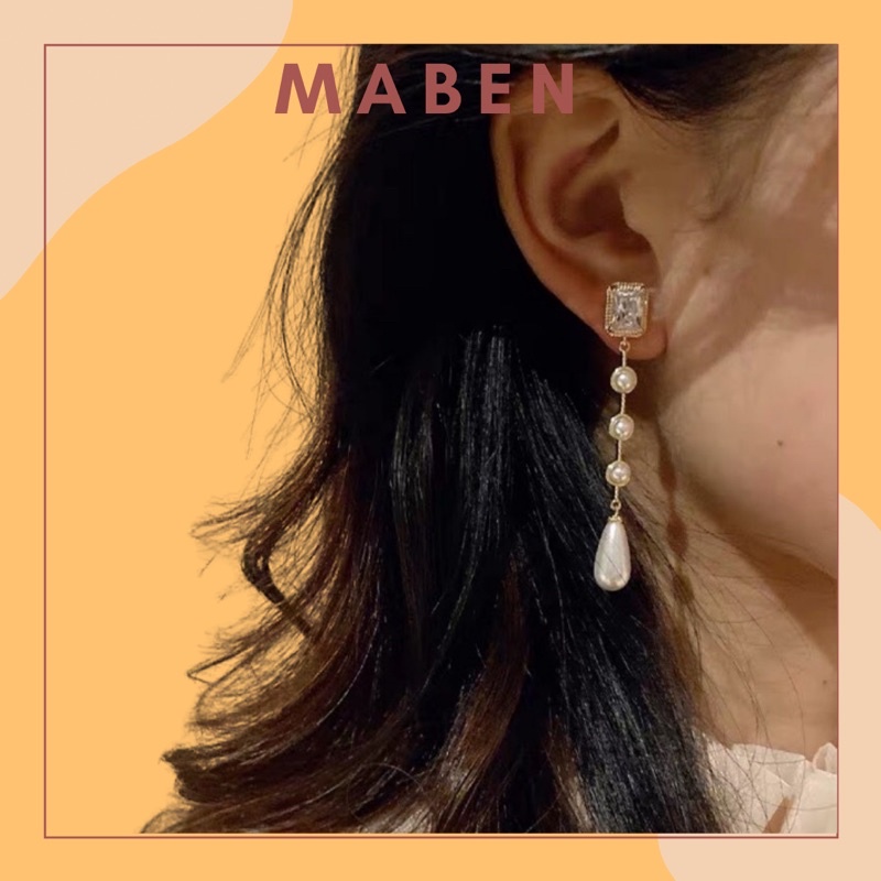 Hoa tai dáng dài nữ tính đính hạt - Maben