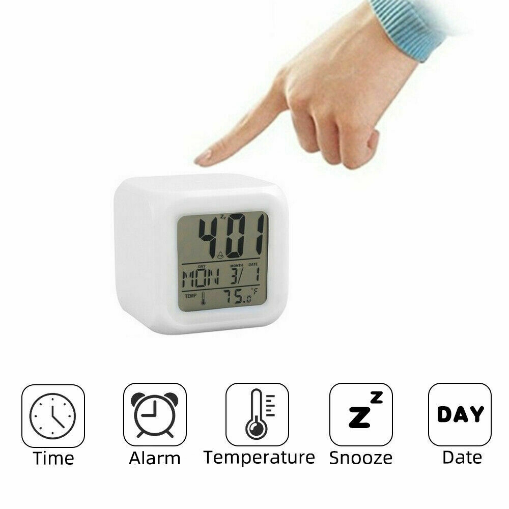 ME For Gift Alarm Clock Bedroom Digital Glowing Night Light 7 Colour Thermometer Snooze With Temperature High Quality LED Change