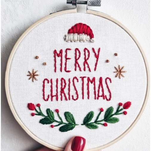 DIY NGUYÊN LIỆU THÊU TAY THỦ CÔNG KÈM KHUNG HOOP merry christmas - KIT THÊU TRANG TRÍ NOEL- BÁCH HÓA NA NA
