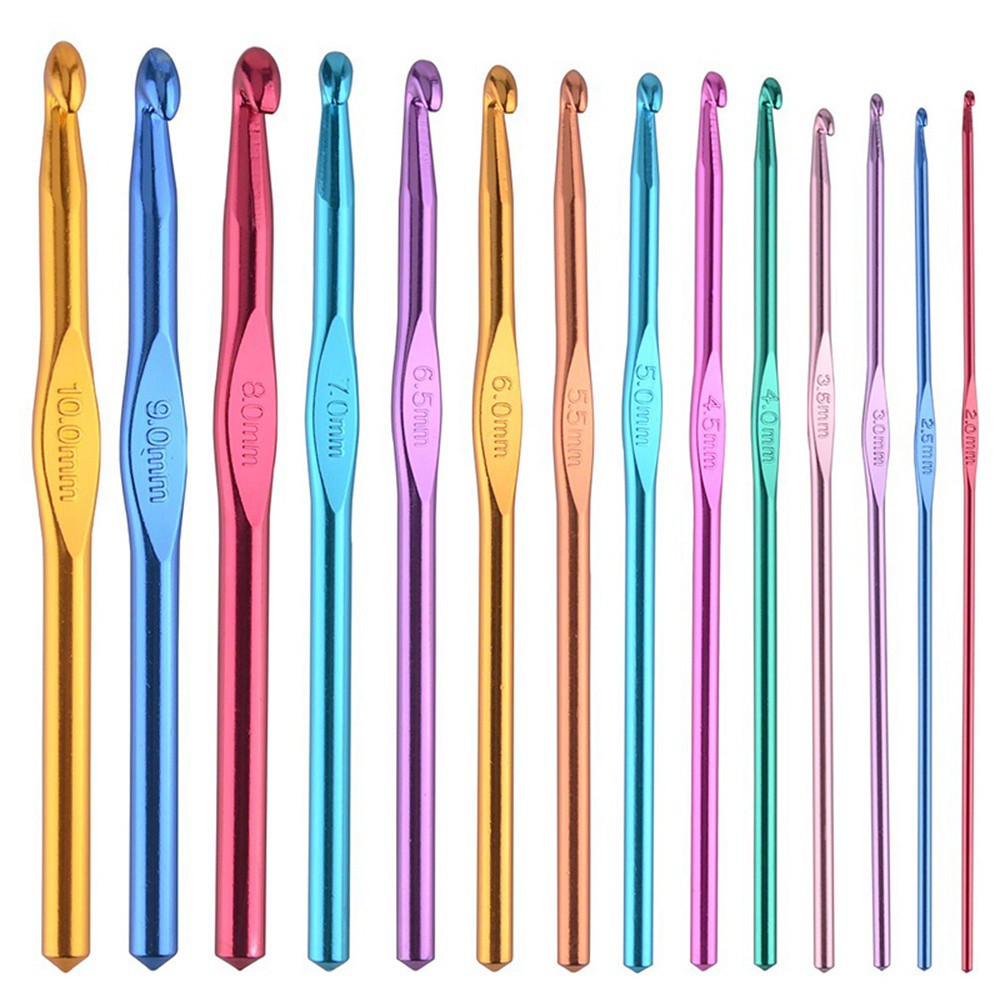 Set 12/14 kim móc len 2mm - 8mm / 2mm - 10mm DIY nhiều màu sắc bằng kim loại chất lượng cao