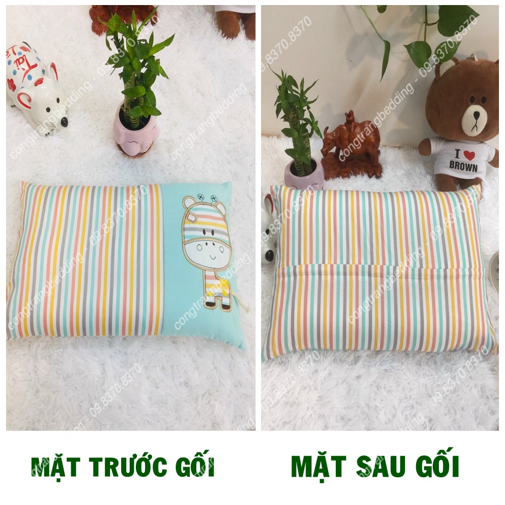 Gối đầu Massage Hoạ tiết con bò cho bé đi học, đi lớp vải cotton hoạt hình bông trắng An Toàn 100% - Size 35cm x 50cm