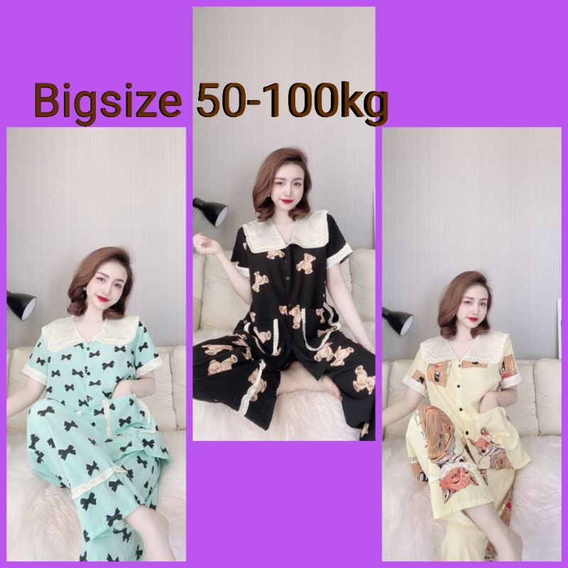 [ Bigsize 50-100kg ] Đồ Bộ Dài Tiểu Thư Bèo Nhún Lụa Nhật kiểu Hai Túi Cho Nàng Múp