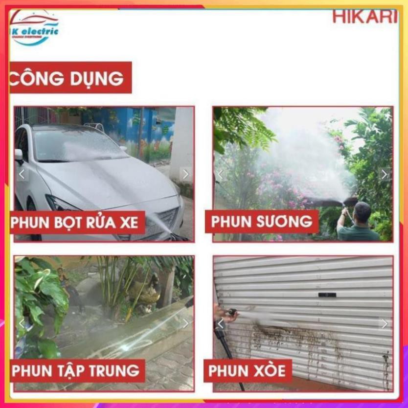 Máy rửa xe mini, Máy xịt rửa cao áp HIKARI HK-H3 - Có áp chống giật + Chống cháy [BH 24 Tháng]