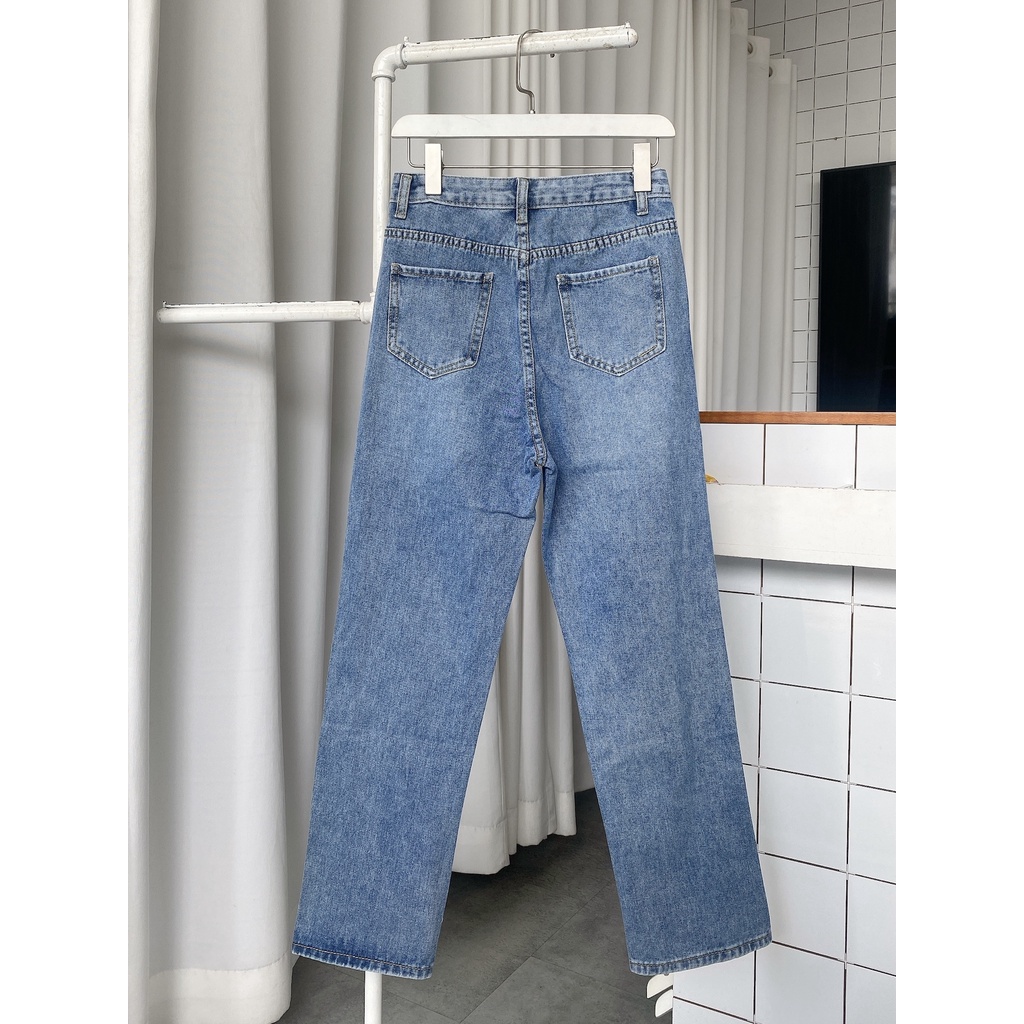 Quần jean ống đứng lưng cao xẻ trước - Q776