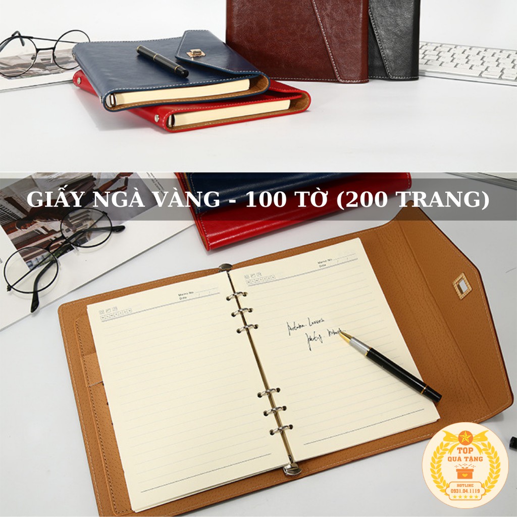 Sổ tay da cao cấp Khổ A5 khoá còng [FREE KHẮC TÊN] | Làm quà tặng sếp bạn bè nam nữ người thân thầy cô giáo 20-11