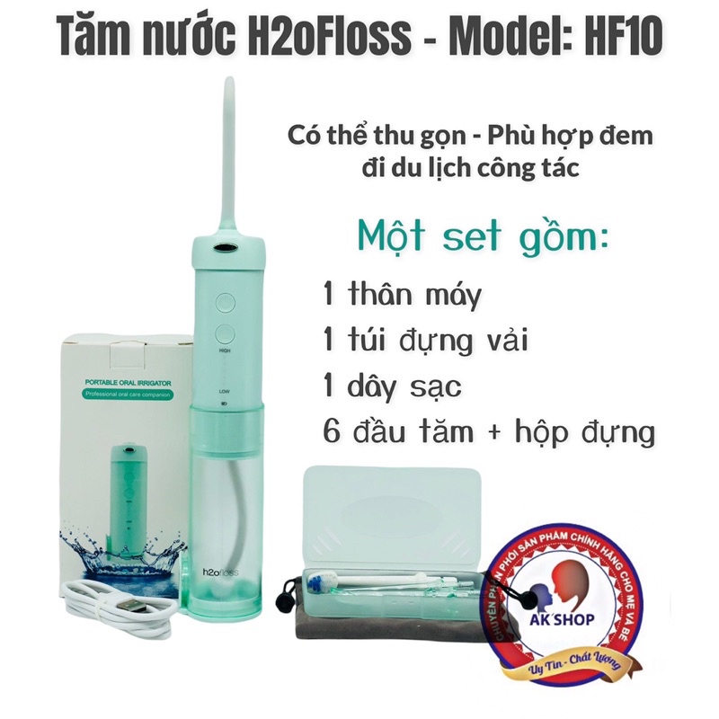 (Auth-sẵn) Máy tăm nước H2ofloss HF-9P, Máy tăm nước cầm tay vệ sinh răng miệng H2ofloss