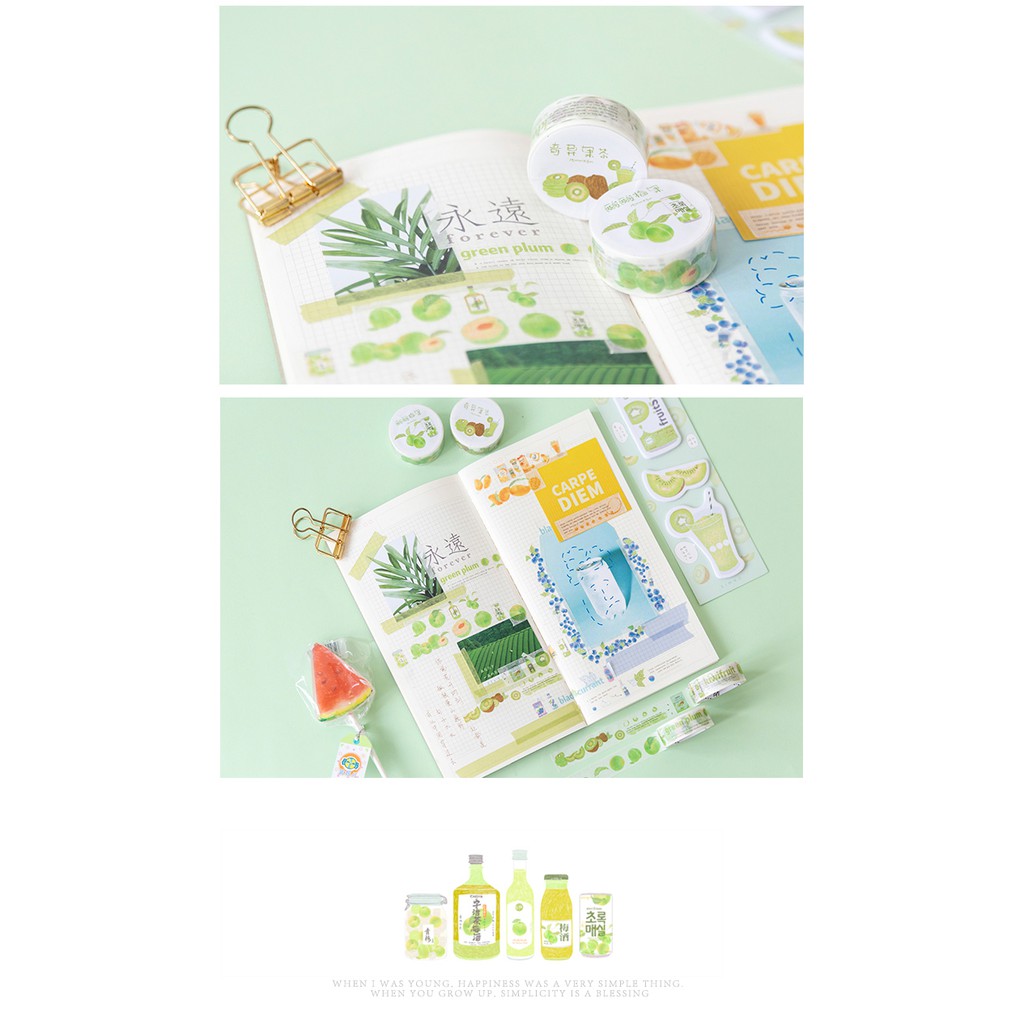 Băng keo washi tape trái cây đáng yêu trang trí sổ tay planner/ sticker đào cam soda dâu nho