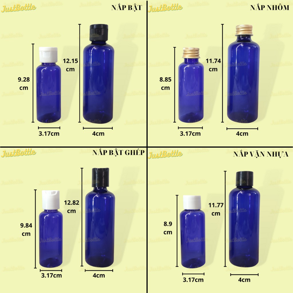 LỌ CHIẾT MỸ PHẨM Xanh dương 50ml 100ml có vòiVỎ CHAI NHỰA PET Nhỏ DẠNG NHẤN XỊT giọt phun sương nắp bật nhọn nhôm