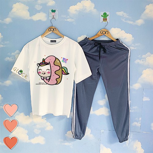 Set áo thun tay lửng quần kẻ 3 sọc, quần unisex 2 sọc G011-15