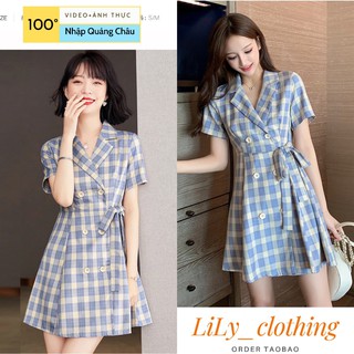 Đầm nữ blazer caro quảng châu [VIDEO+ẢNH THẬT] Váy nữ đẹp cổ vest, nhập Taobao có sẵn phong cách ulzzang kiểu Hàn V195