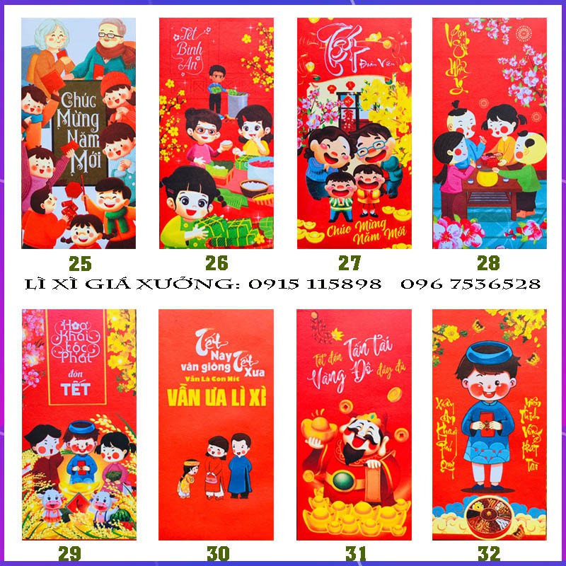 LÌ XÌ  Bao Lì Xì Tết Chúc mừng năm mới, LÌ XÌ ĐẸP - set 5 cái - VPP Halu
