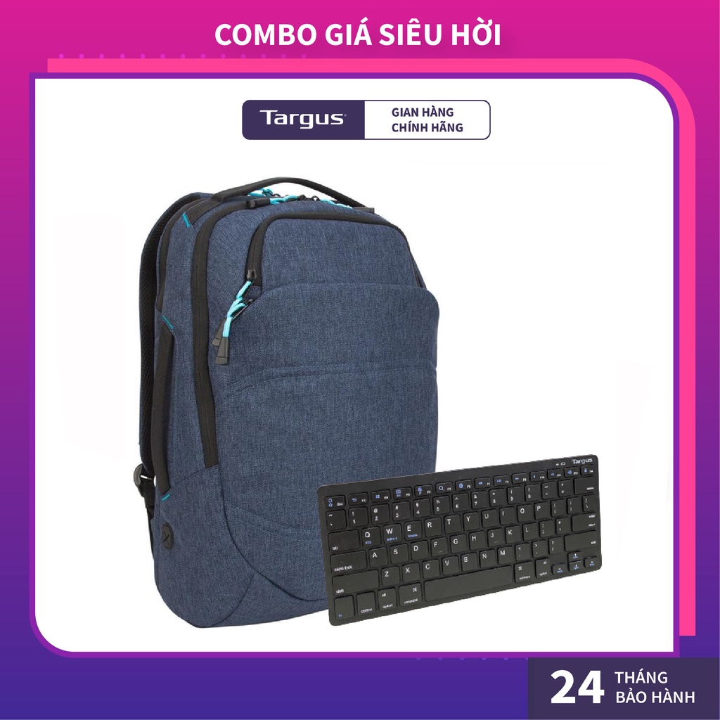 Combo Balo Laptop Targus TSB951 Groove X2 Max Backpack 15 inch &amp; Bàn Phím Không Dây TARGUS AKB55 Bluetooth