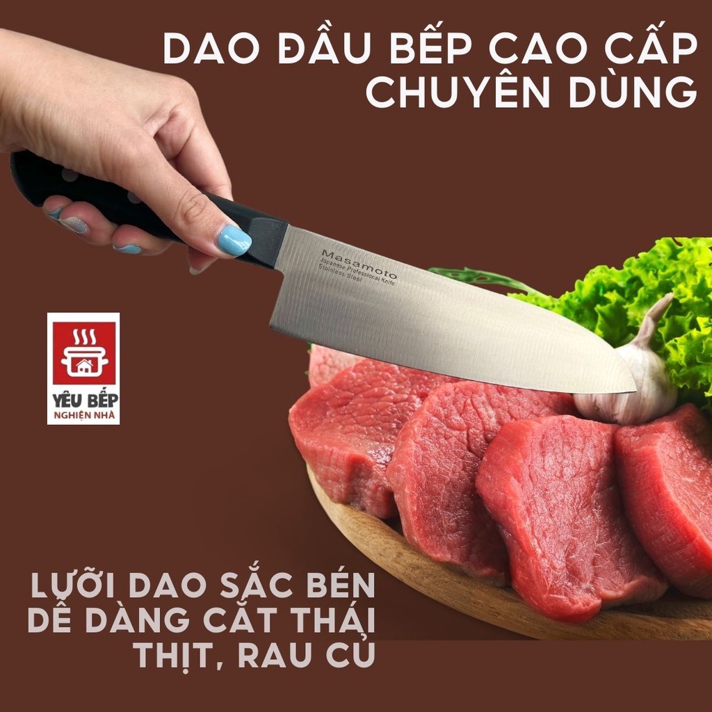 Dao nhà bếp Santoku MK101 Masamoto Nhật Bản chuyên thái thịt, gọt cắt rau củ làm bếp đa năng, thép Nhật không gỉ cao cấp