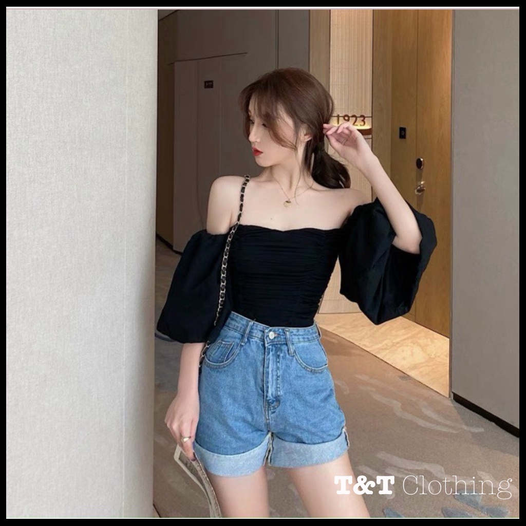 ÁO CROPTOP nữ XỐP TAY PHỒNG | Áo kiểu nữ style Châu Âu -  AK0023 | 23tshop