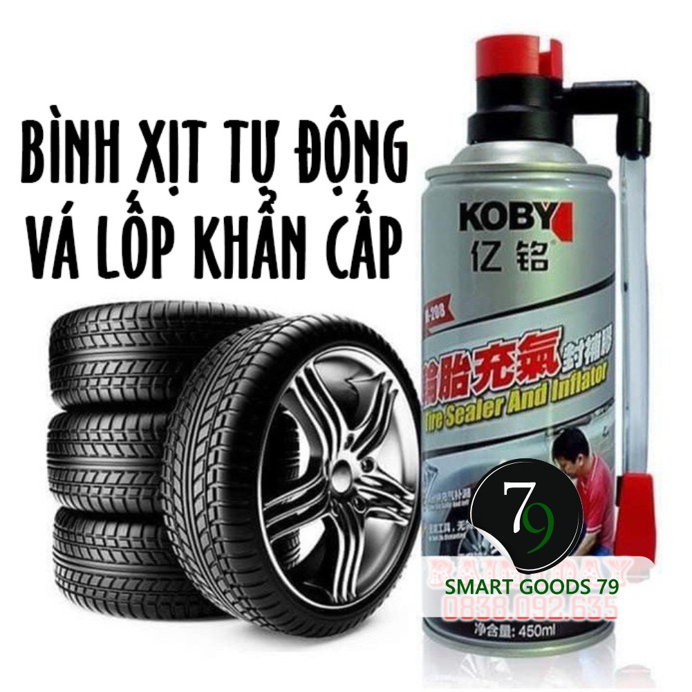 [Freeship hàng cao cấp 291] Bình chai bơm keo tự vá vỏ lốp bánh xe máy ô tô Koby 450ml khẩn cấp có và không săm