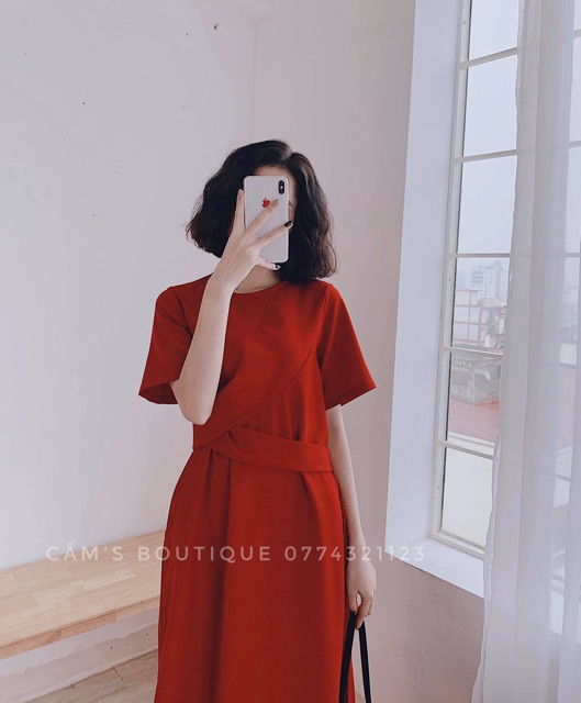 Đầm Suông Công Sở Cabouf Váy Suông Dáng Dài Đầm Suông Nữ Cổ Tròn Dáng Dài Xoắn Eo D12
